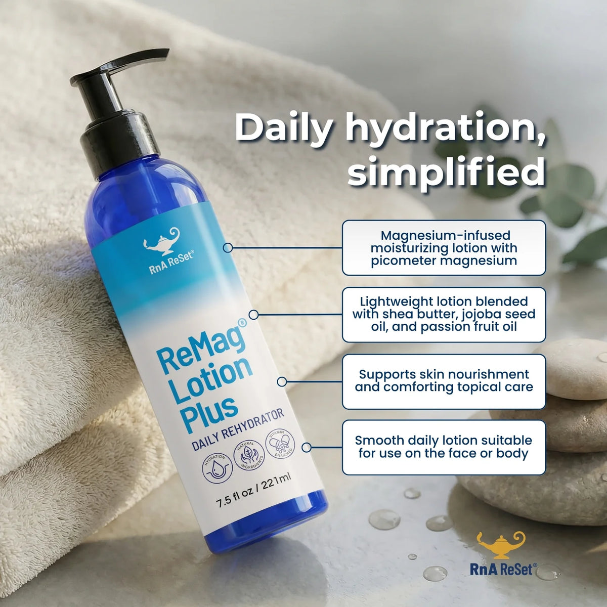 RnA ReSet ReMag® Lotion Plus | Soothing Magnesium Hydrator 7.5 fl oz