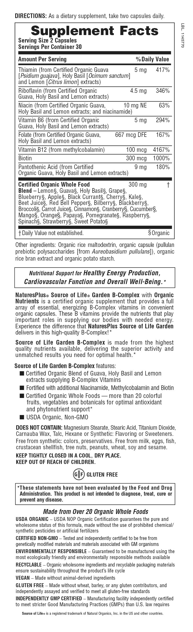 Nature's Plus Source of Life® Garden B Complex Capsules (60 Caps)