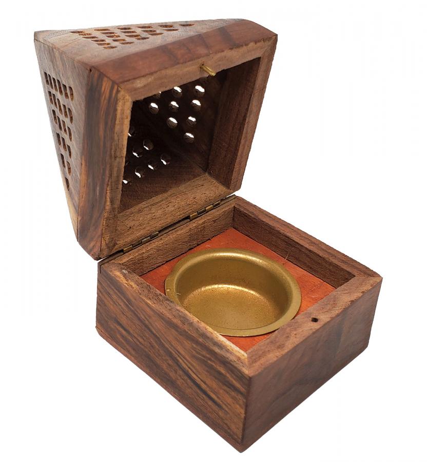 Wooden Temple Cone/Charcoal Burner 5"H