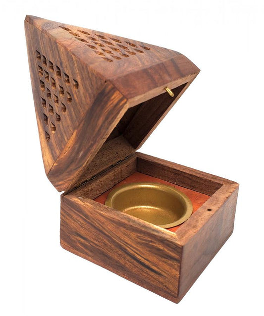 Wooden Temple Cone/Charcoal Burner 5"H