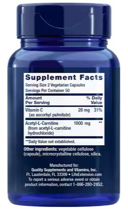 Life Extension Acetyl-L-Carnitine 500mg (100 Veg Caps)