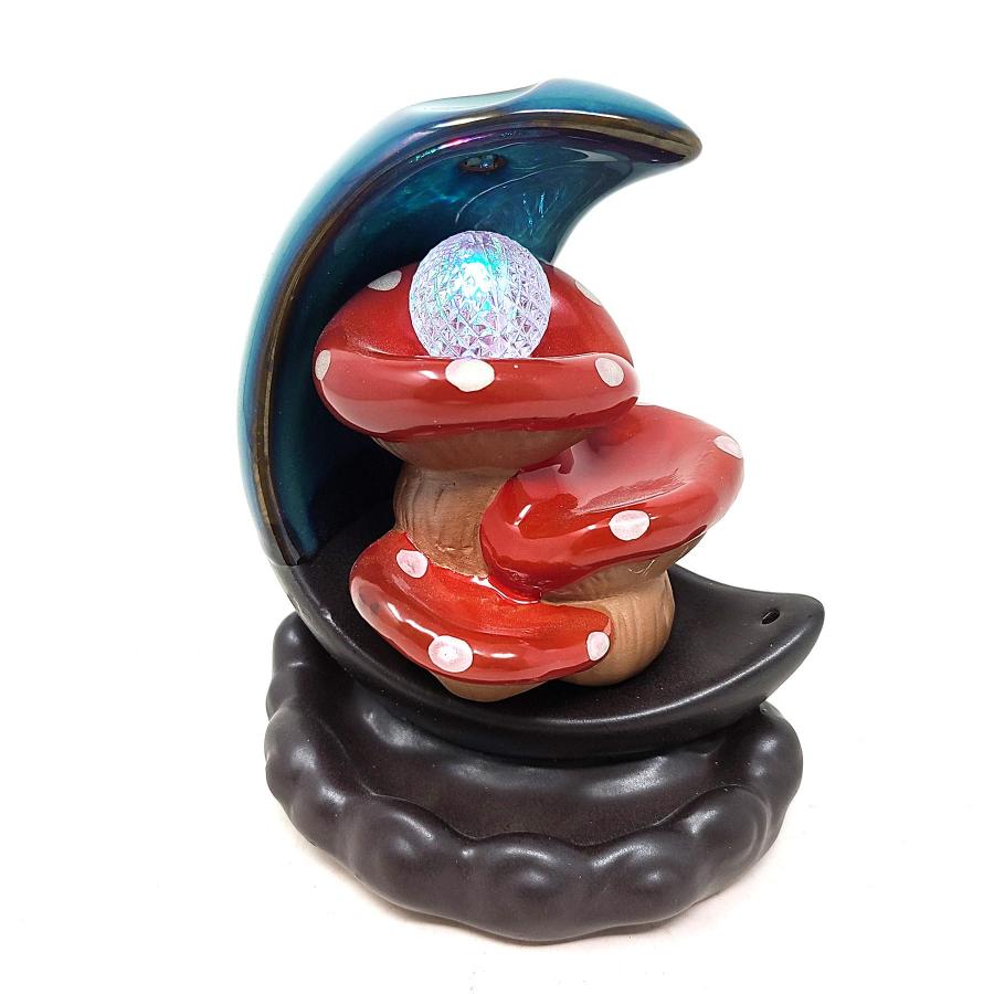 LED Crescent Mushroom Backflow Cone Incense Burner 4.5W x 5.5"H