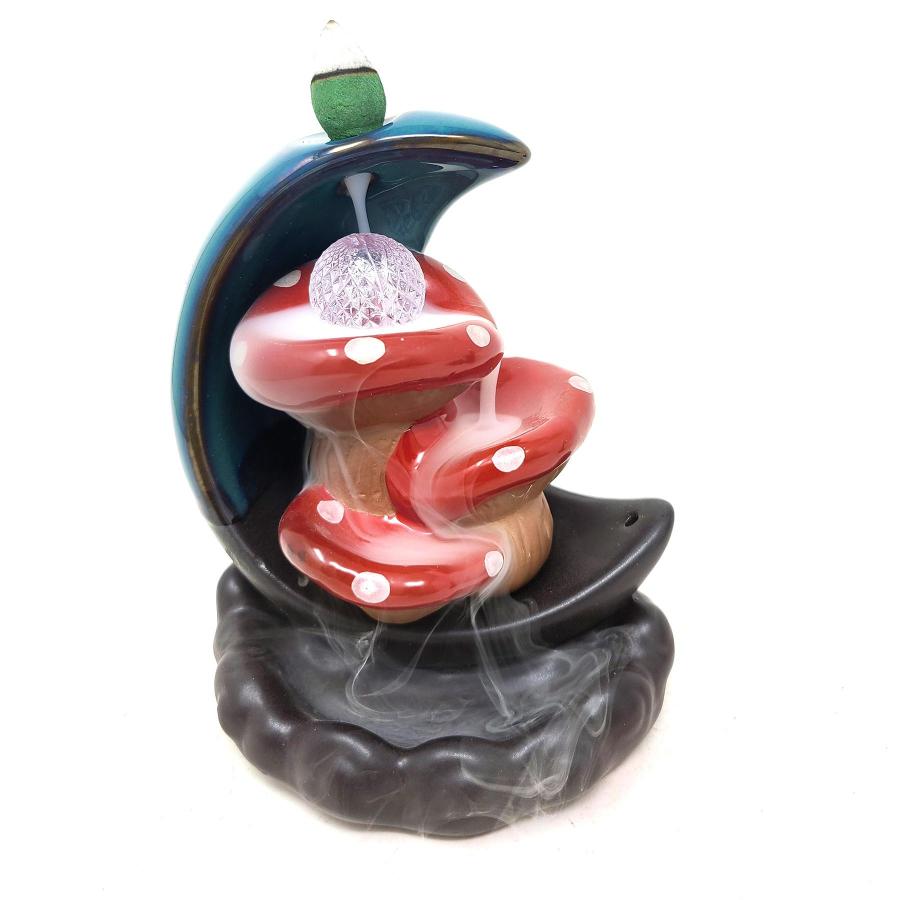 LED Crescent Mushroom Backflow Cone Incense Burner 4.5W x 5.5"H