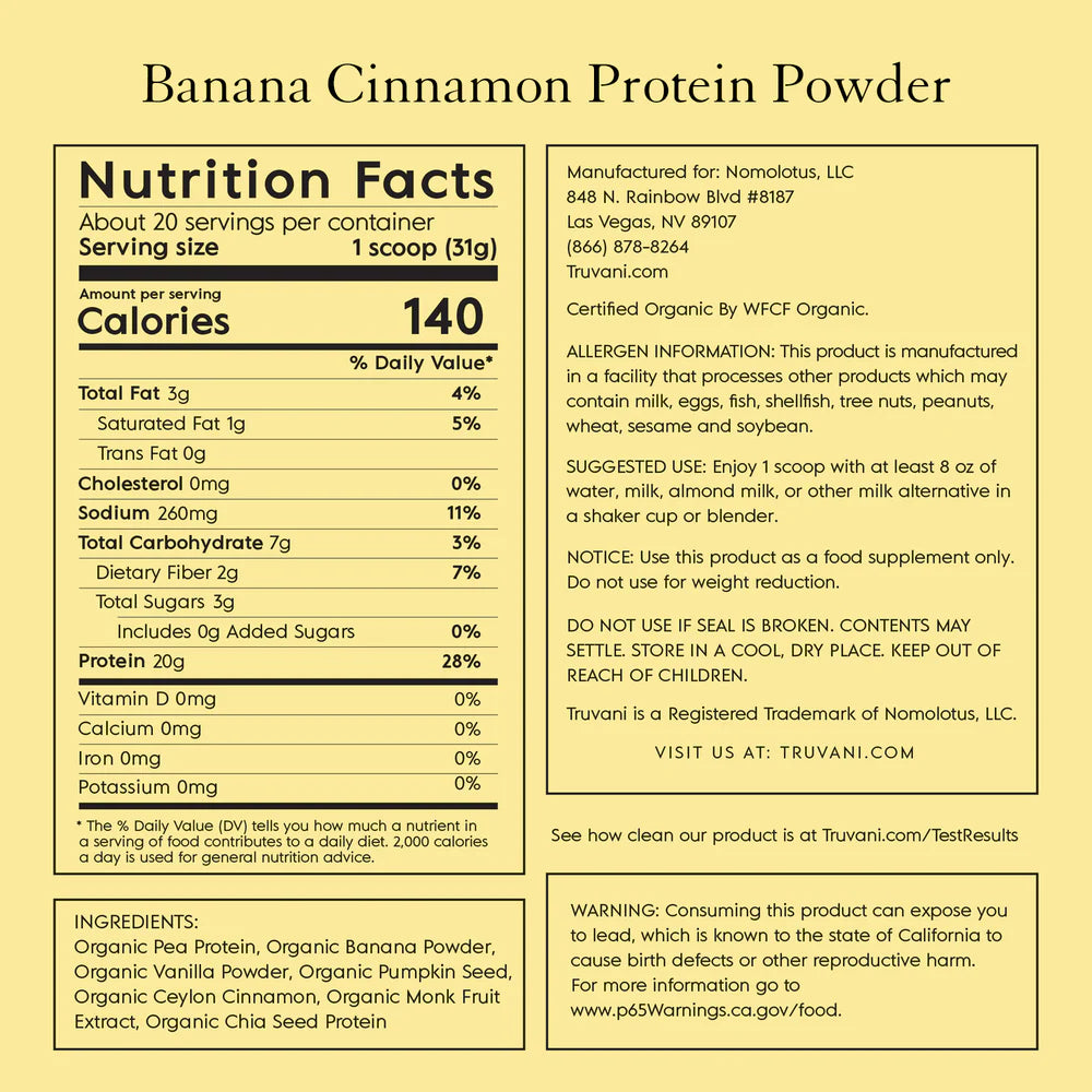 Truvani Plant Based Protein Powder (Banana Cinnamon) 20 Serving