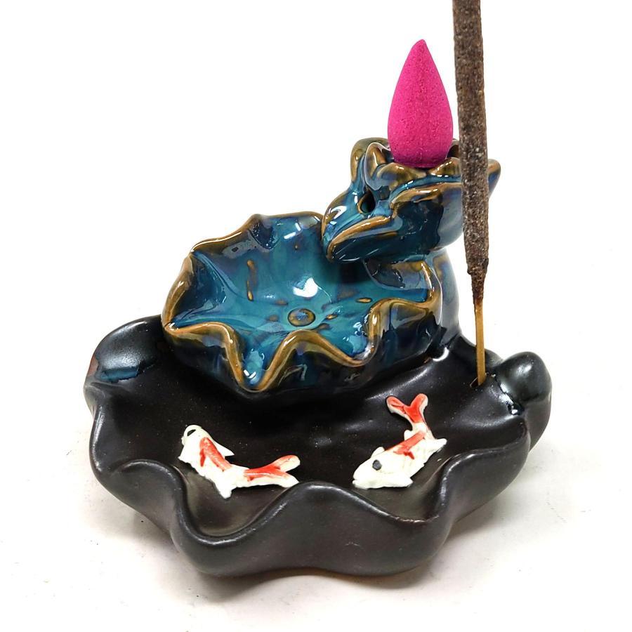 Waterfall Koi Design #4 Backflow Cone Incense Burner 3.75"W x 3"H