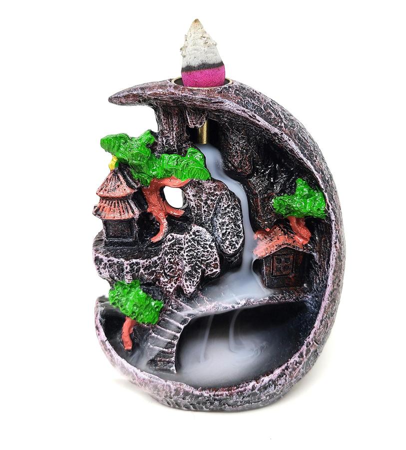 Mountain Waterfall Design #2 Backflow Cone Incense Burner 3.5"W x 4.5"