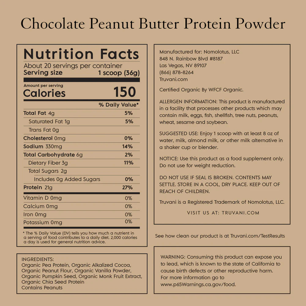 Truvani Plant Based Protein Powder (Chocolate Peanut Butter) 10 Serving