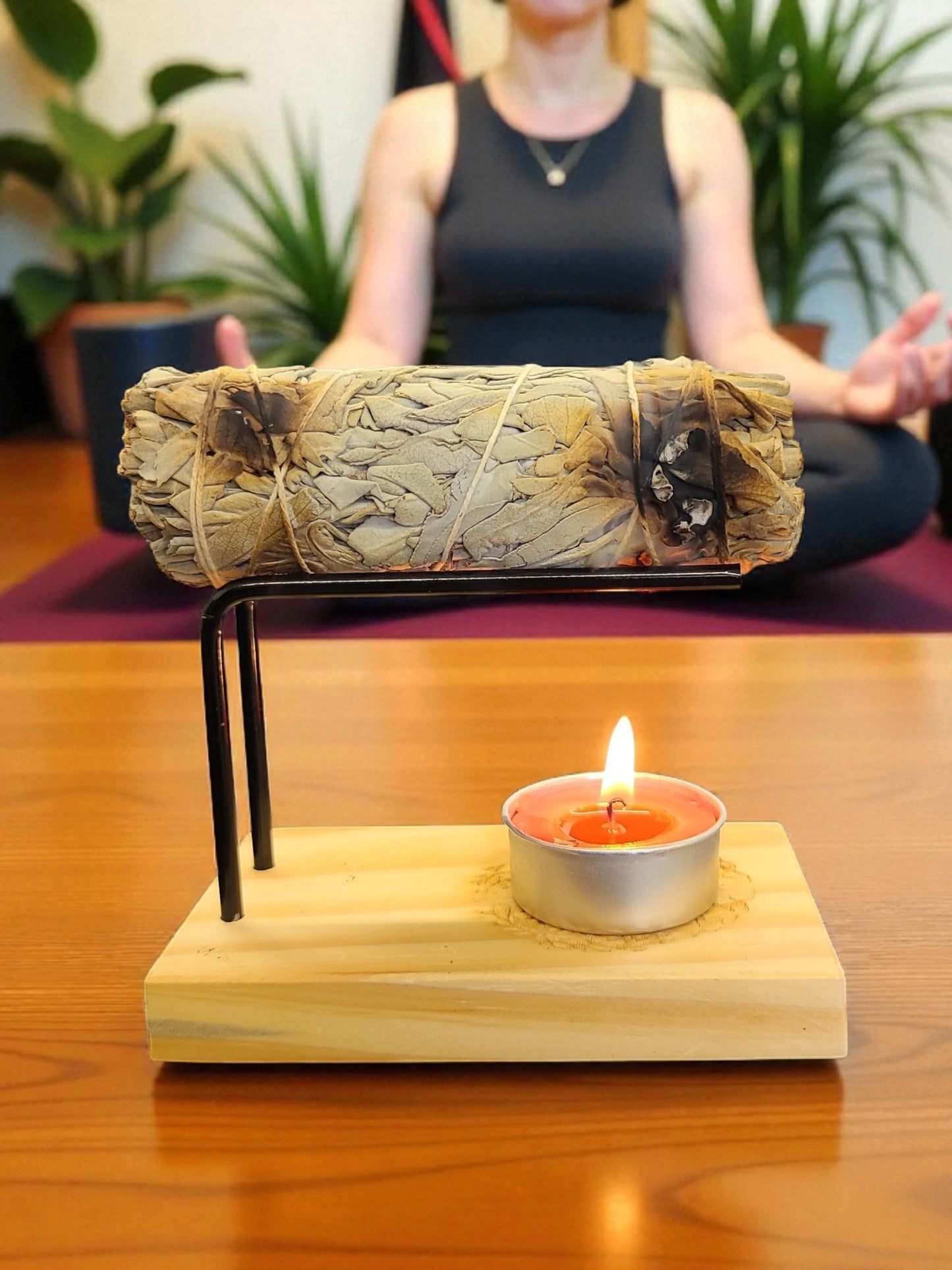 Wooden Smudge Stick Burner with Tree Of Life Design 4.5in