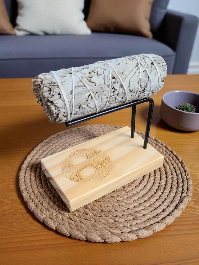 Wooden Smudge Stick Burner with Tree Of Life Design 4.5in