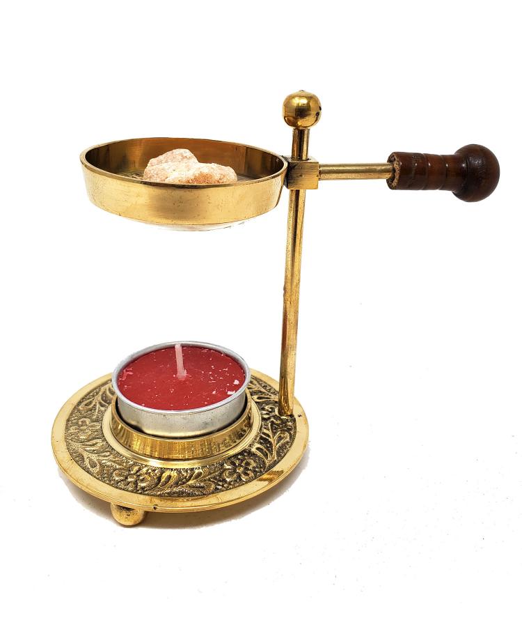 Brass Resin Burner 4.25"H with wooden Knob( Burn Resin without charcoal)