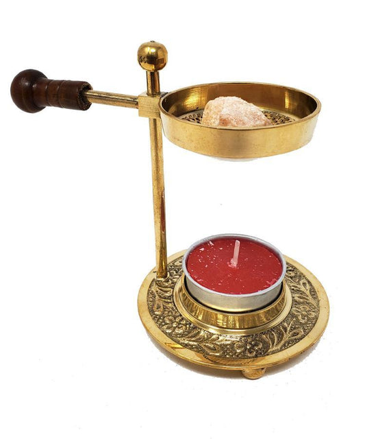 Brass Resin Burner 4.25"H with wooden Knob( Burn Resin without charcoal)