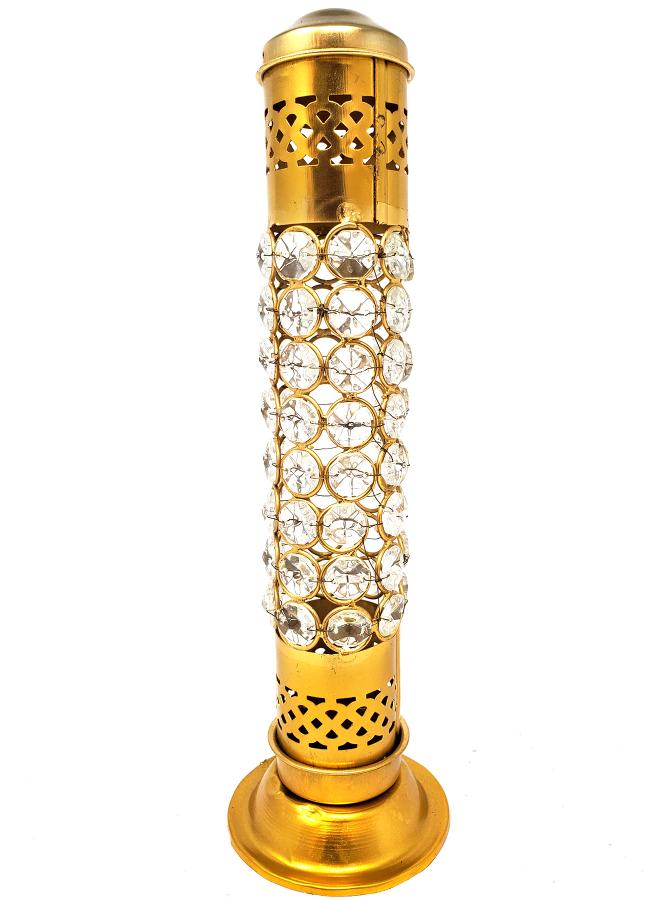 Acrylic Crystal Bead Brass Incense Tower Burner 12"