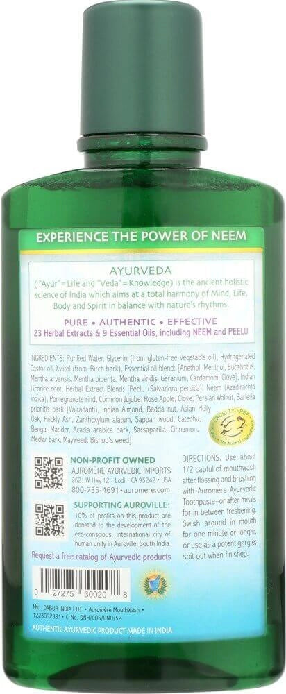 Auromere Neem & Peelu Ayurvedic Mouthwash 16oz