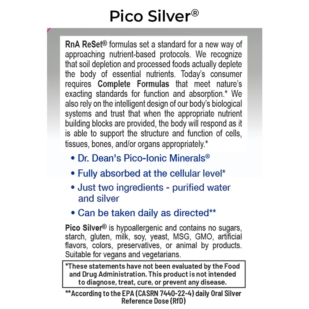 RnA ReSet Pico Silver® | Picometer Silver for Immune Support 20 ppm 8 fl oz