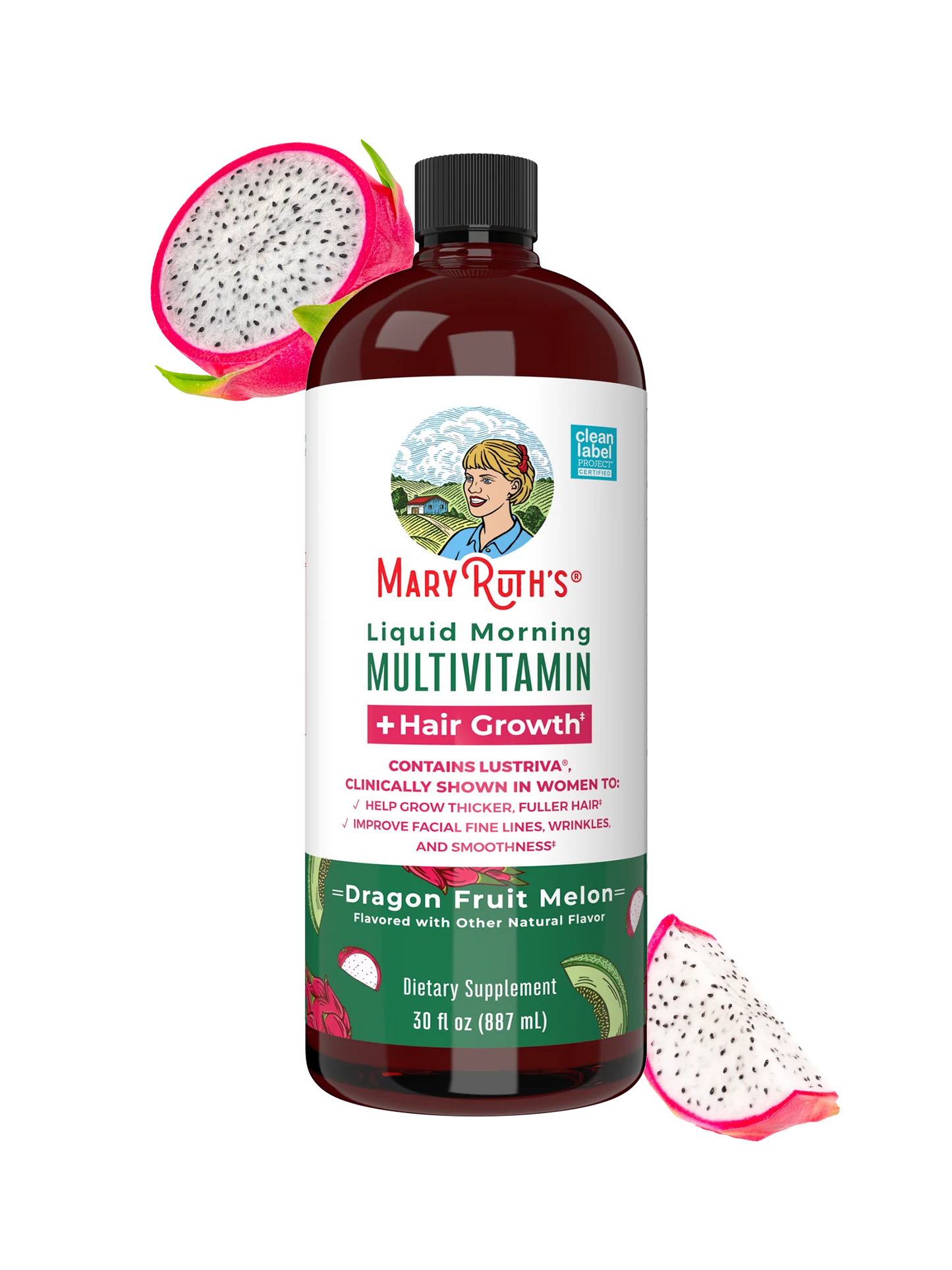 MaryRuth's Liquid Morning Multivitamin + Hair Growth (Dragon Fruit Melon) 30 fl oz