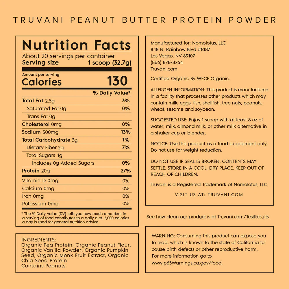 Truvani Plant Based Protein Powder (Peanut Butter) 10 Serving