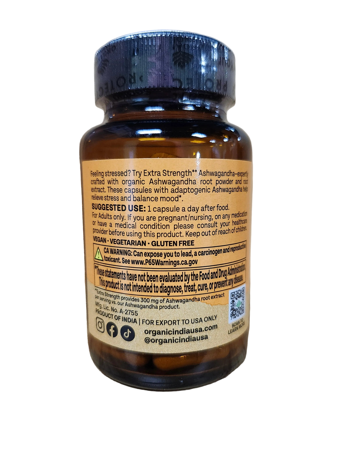 Organic India Extra Strength Ashwagandha Capsules (60 caps)