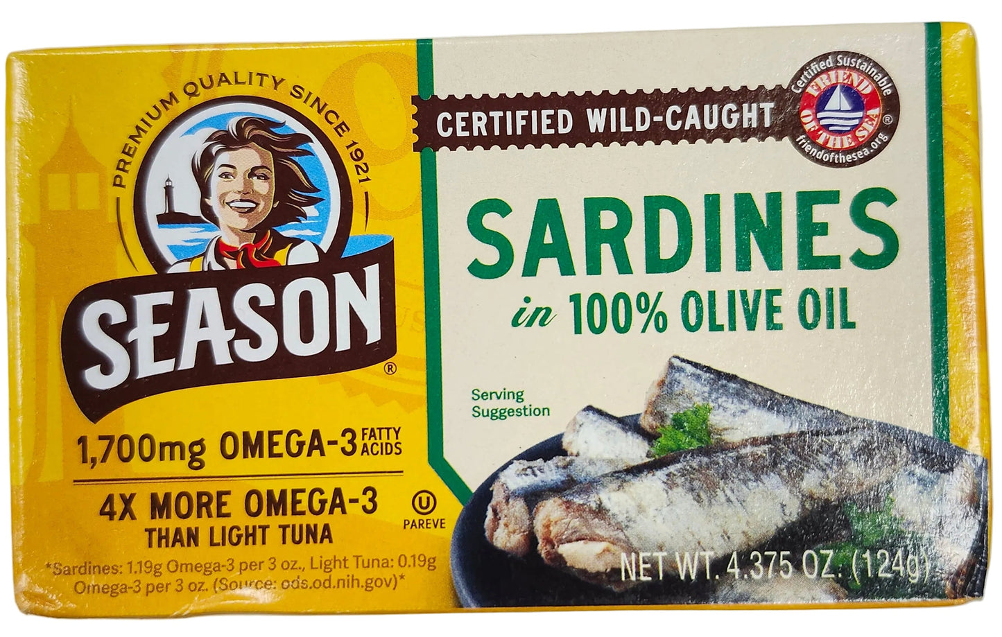 Season Wild Caught Sardines in 100% Olive Oil 4.375oz