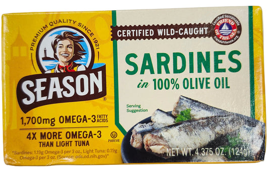 Season Wild Caught Sardines in 100% Olive Oil 4.375oz