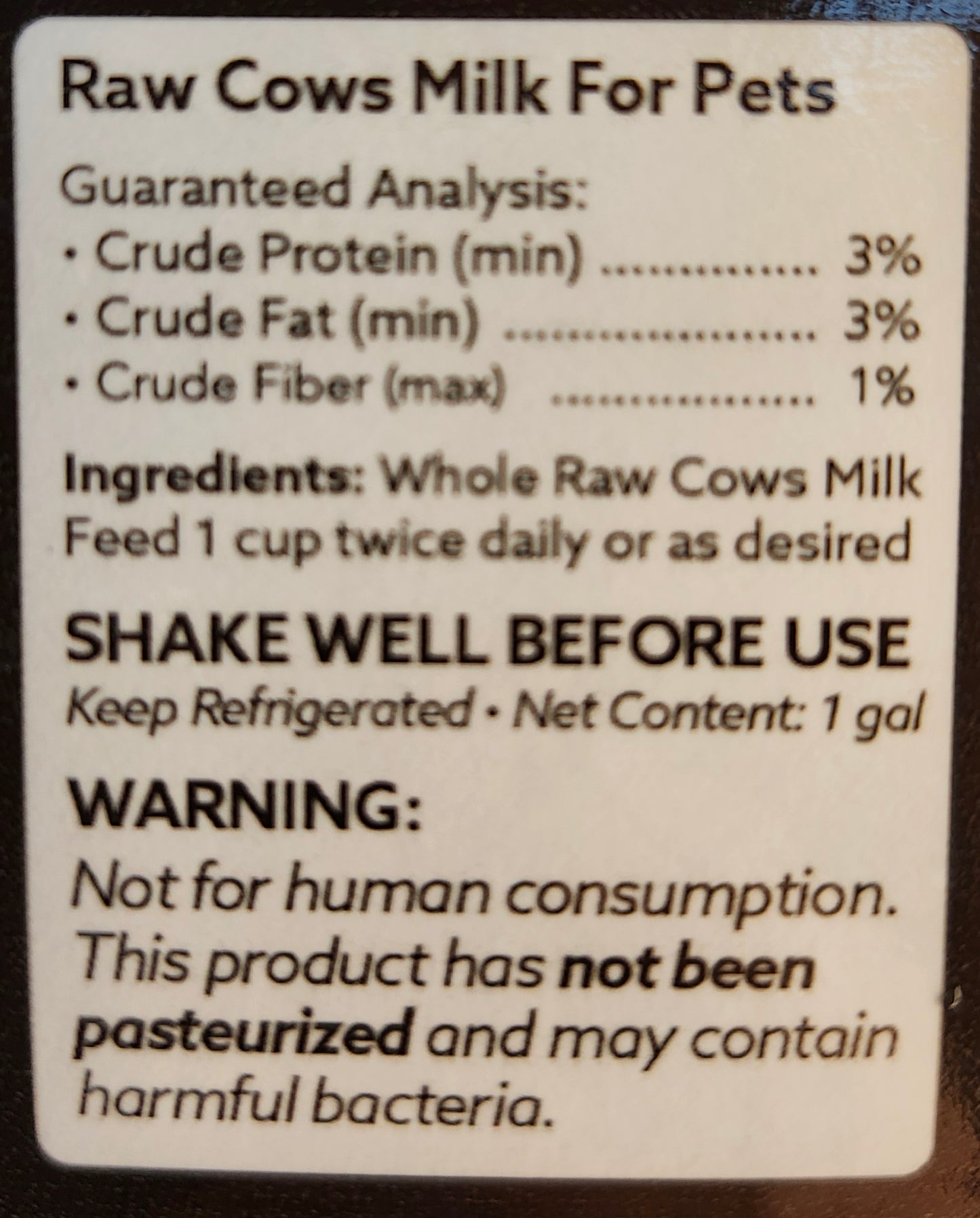 The Milk House Raw Cows Milk for Pets