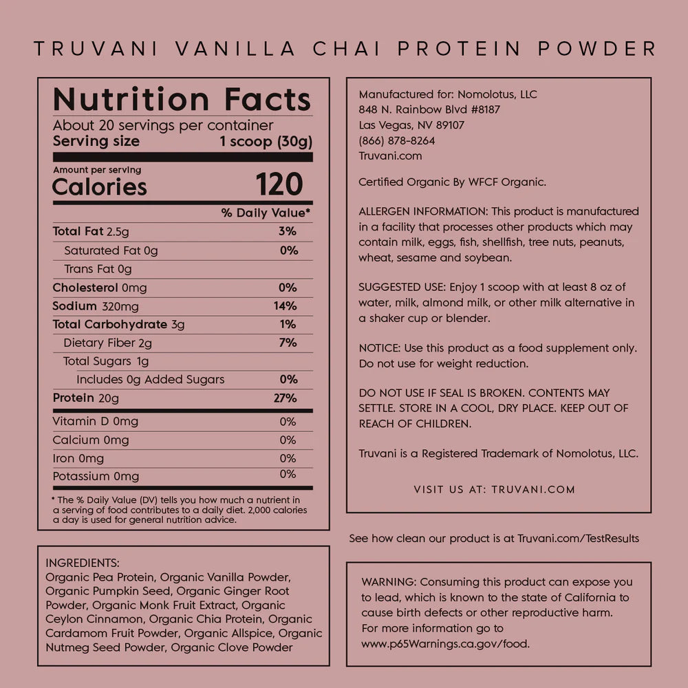 Truvani Plant Based Protein Powder (Vanilla Chai)